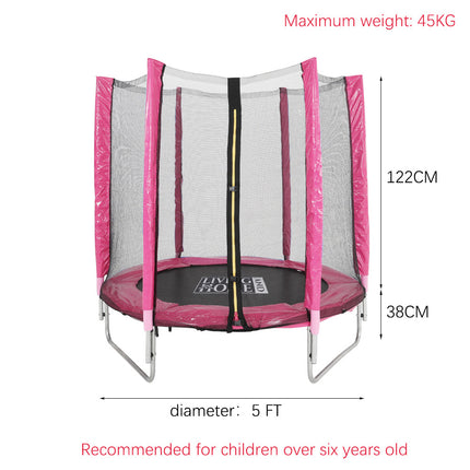 5ft Kids Trampoline with Enclosure Safety Net for Outdoor Playground Pink