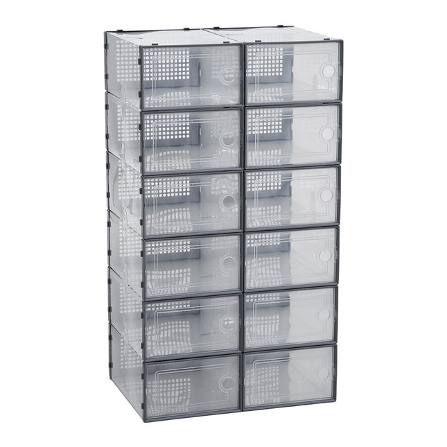 Grey 12 Stackable Shoe Storage Box Organiser