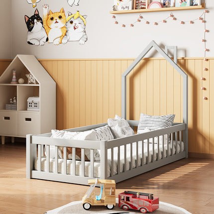 Pine Wood House-Shaped Bed Frame