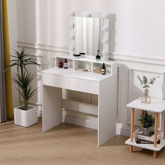 White Makeup Dressing Table with 9 Lighted bulbs Mirror