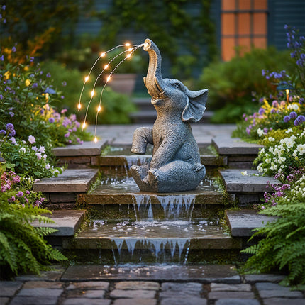 Solar-Powered Elephant Garden Ornament with LED Lights