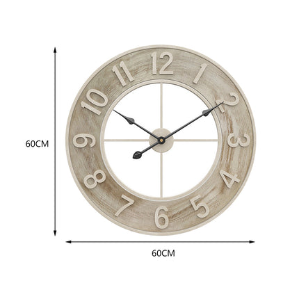 Round Wood Grain Metal Wall Clock