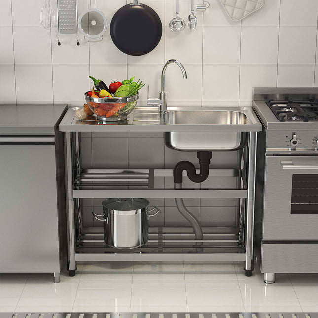 80cm H Stainless Steel Divider Sink with a Shelf and Drainboard