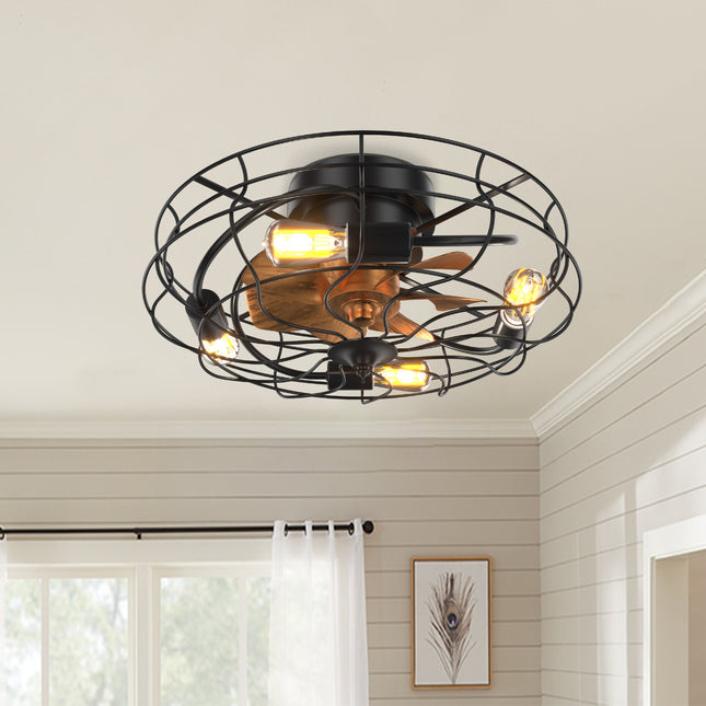 Industrial 20inch Black Cage Ceiling Fan Light