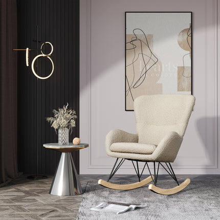Beige Faux Wool Upholstered Rocking Chair