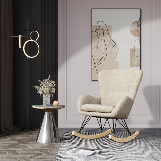 Beige Faux Wool Upholstered Rocking Chair