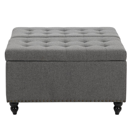Square Linen Upholstered Storage Ottoman with Lift-Top & Flip Design