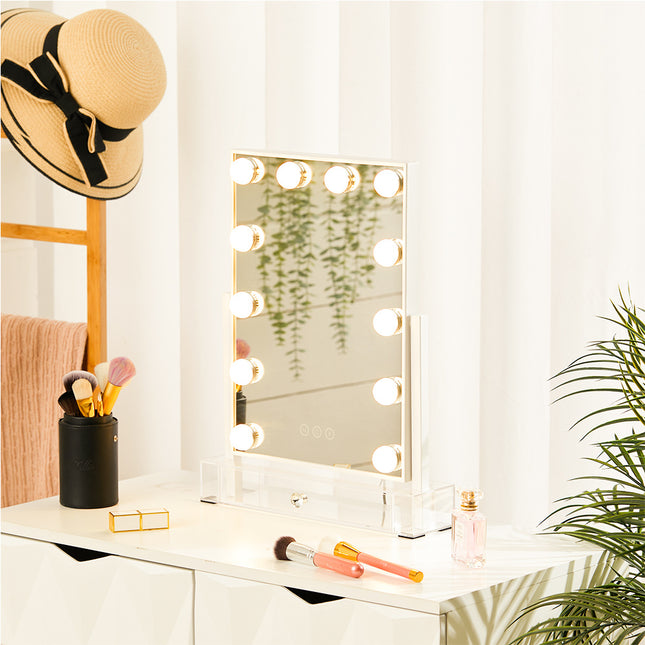 White Hollywood Vanity Makeup Mirror Dimmable with USB Port 36x47 cm