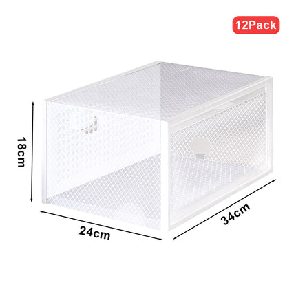 12 Pack White Stackable Foldable Plastic Shoe Boxes