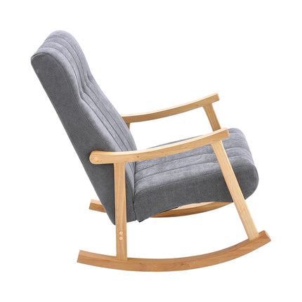 Dark Grey Velvet Upholstered Tufting Rocking Chair with Rubberwood Frame