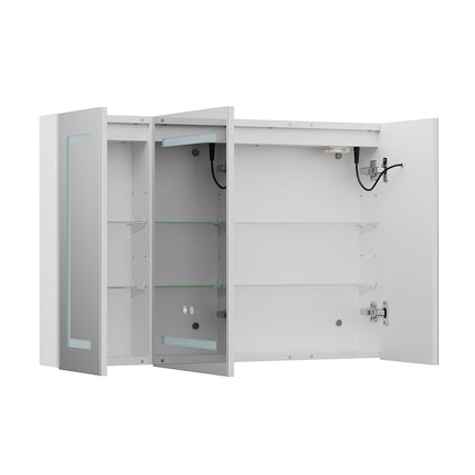 Triple-Door Bathroom Mirror Cabinet with LED Lighting