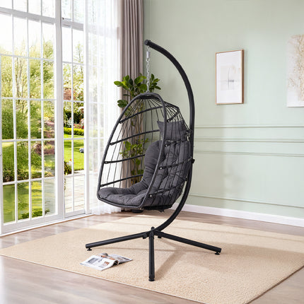 Egg-Shaped Hanging Chair with Soft Cushion & Headrest