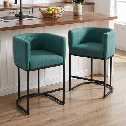 Set of 2 Low Back Upholstered Bar Stools