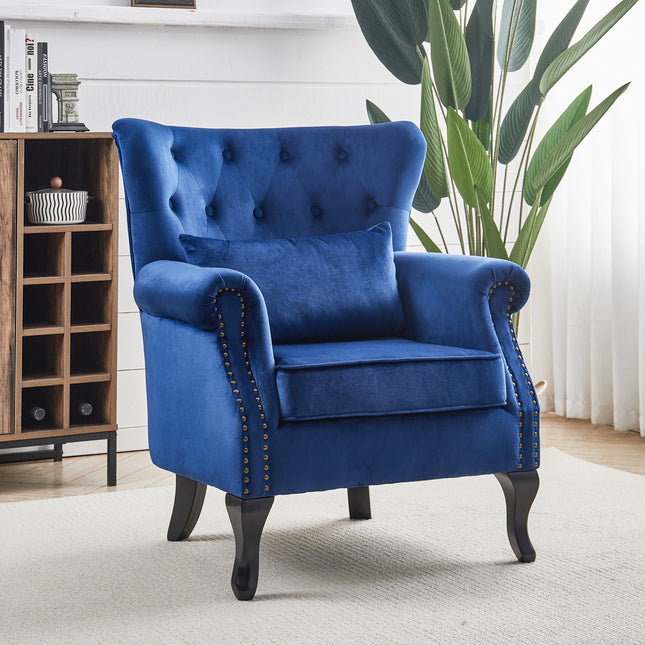 Luxurious Button Armchair with Cushion, Bule, Grey