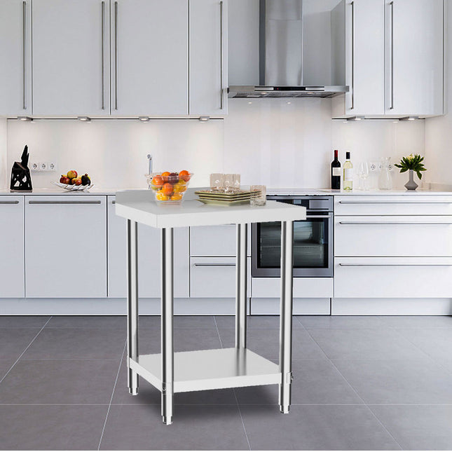60CM Stainless Steel Working Table with Lower Layer and Back Panel