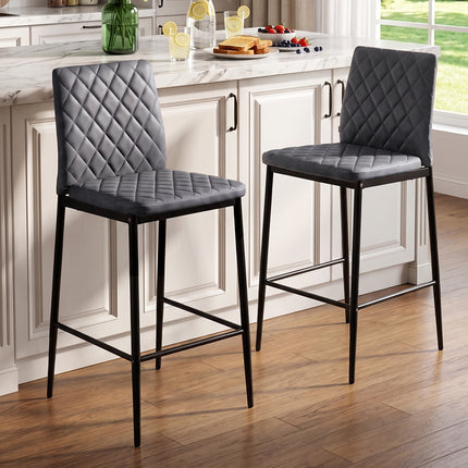 2PCS Velvet Upholstered Bar Stools with Backrest