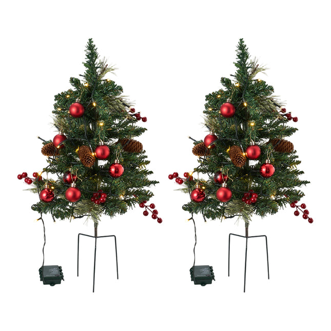 2-Pack Artificial Christmas Trees with Decorations and LED Lights