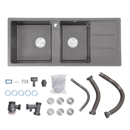Double Bowl Quartz Resin Composite Kitchen Sink with Waste Kit