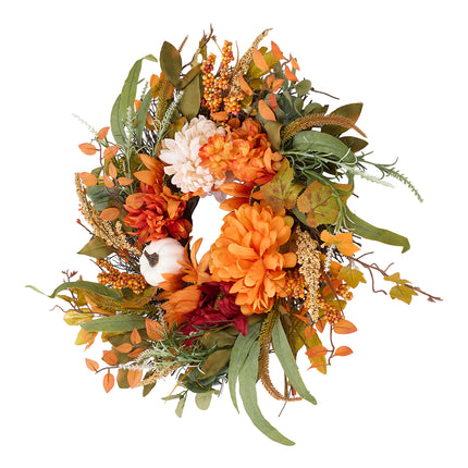 55cm Rustic Autumn Harvest Wreath Decoration with Sunflowers & Berries