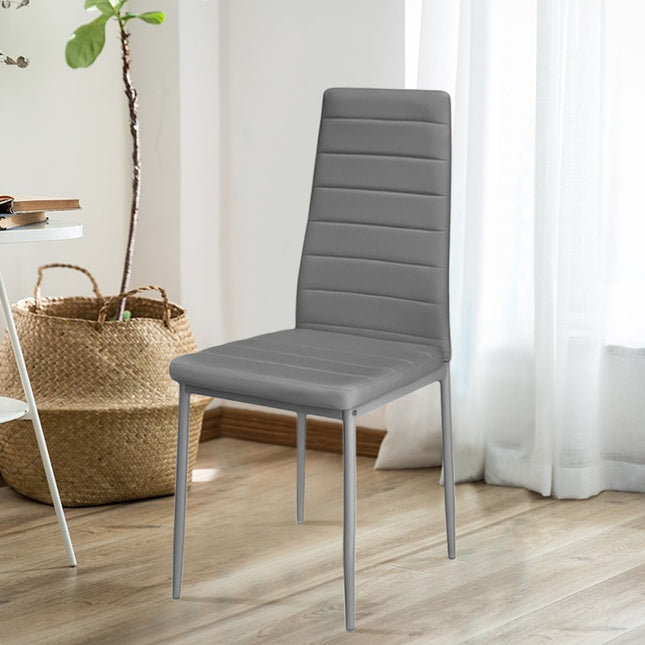 Set of 6 PU Leather Padded Seat Metal Legs Dining Chair Grey