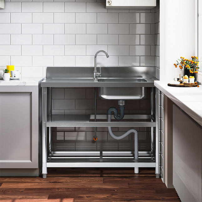 Silver Stainless Steel Kitchen Compartment Sink with Shelves