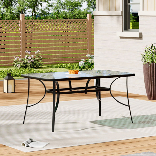 Garden Ripple Glass Rectangle Table With Umbrella Hole Black 150x90CM