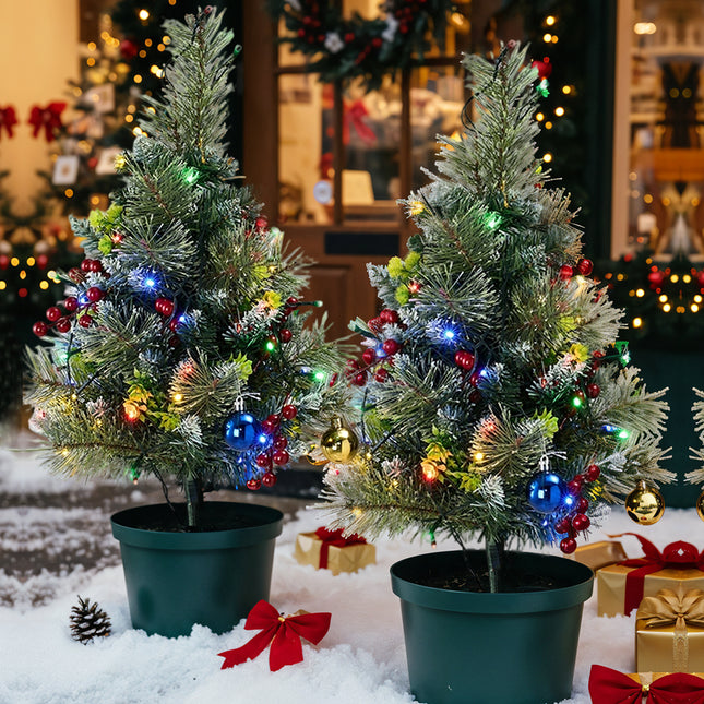 2-Pack Artificial Christmas Trees with Decorations and LED Lights