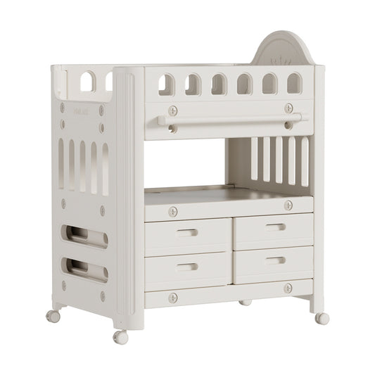 Beige Mobile Baby Diaper Changing Table with 4 Drawers and Storage Shelf