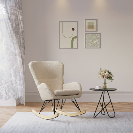 Beige Faux Wool Upholstered Rocking Chair