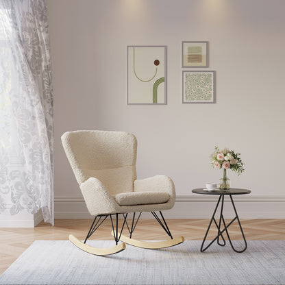 Beige Faux Wool Upholstered Rocking Chair