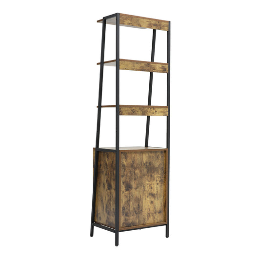 Brown Industrial Style Wooden Bookshelf with Drawers