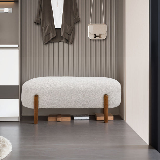 Contemporary Upholstered Bench with Wood legs Beige