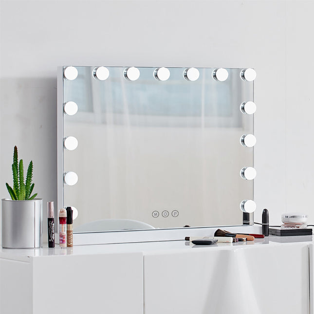 Makeup Dressing Mirror with Touch Sensor Dimmable 15 LED Lights 58x48cm