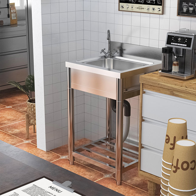 Stainless Steel Single Bowl Commercial Kitchen Sink with Bottom Shelf