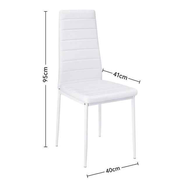 Set of 2 PU Leather Padded Seat Metal Legs Dining Chair White 95cm