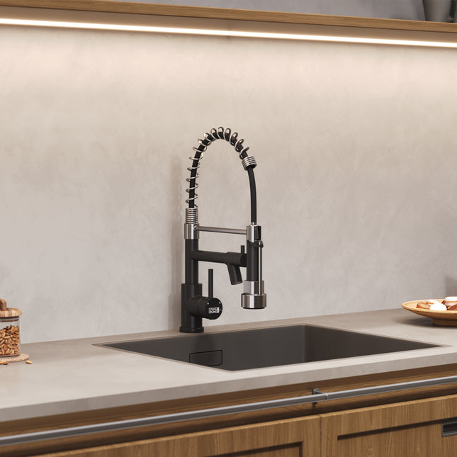 Chrome Black Stainless Steel Kitchen Faucet with Pull Down Spring Spout