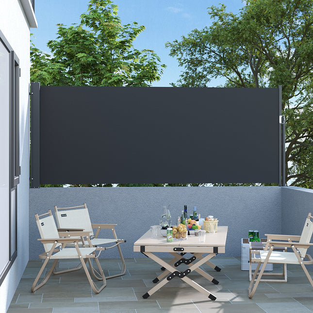 300x120CM Retractable Side Awning Garden Privacy Screen Windbreak Sunshade, Black