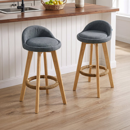 Set of 2 Bar Stools with Low Backrest and Footrest
