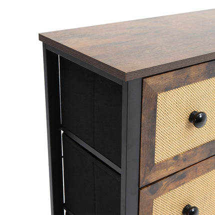 Rustic Rattan Storage Cabinet with Four Drawers