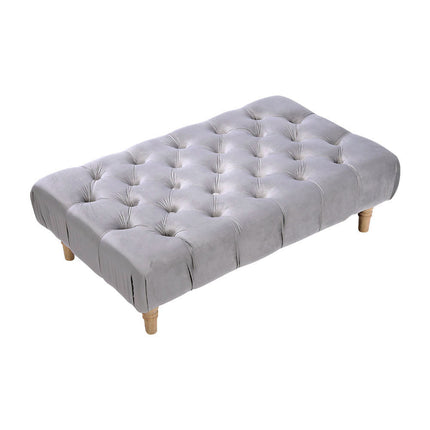 Grey Wood Leg Footstool with Velvet Buttons