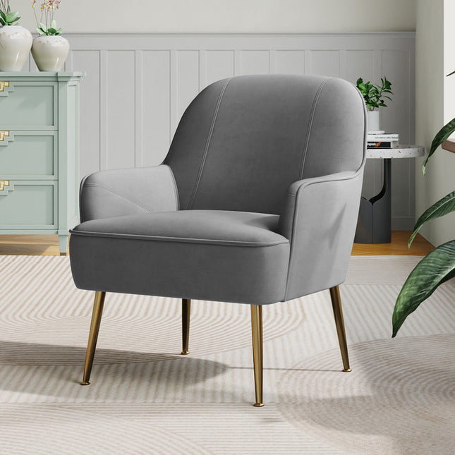 Contemporary Upholstered Comfy Armchair with Gold-Plated Feet