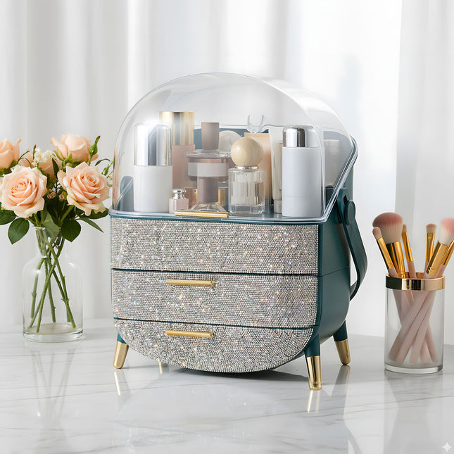 Countertop Portable Oval Makeup Storage Box with Transparent Cover