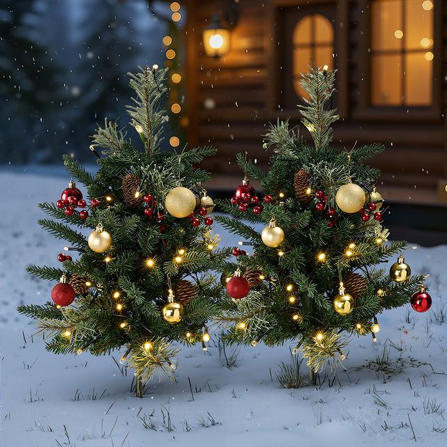 2-Pack Artificial Christmas Trees with Decorations and LED Lights