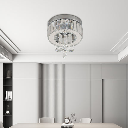 Modern Round Crystal Ceiling Light with Crystal Pendant