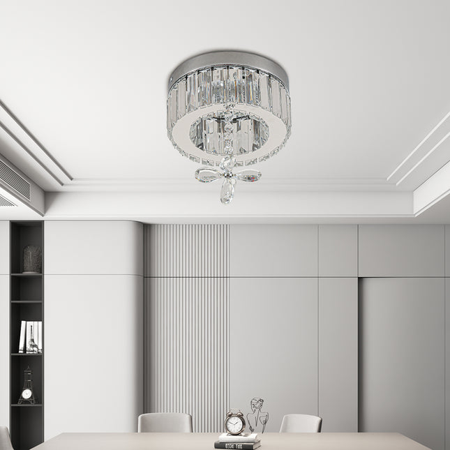 Modern Round Crystal Ceiling Light with Crystal Pendant