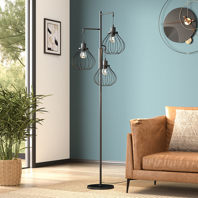 Black Modern Industrial Style 3-head Floor Lamp with Irregular Shade