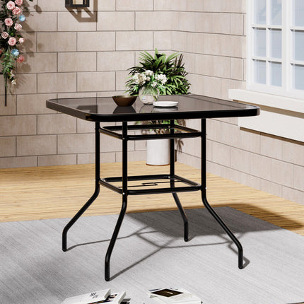 80CM Garden Glass Top Table With Umbrella Hole, Square