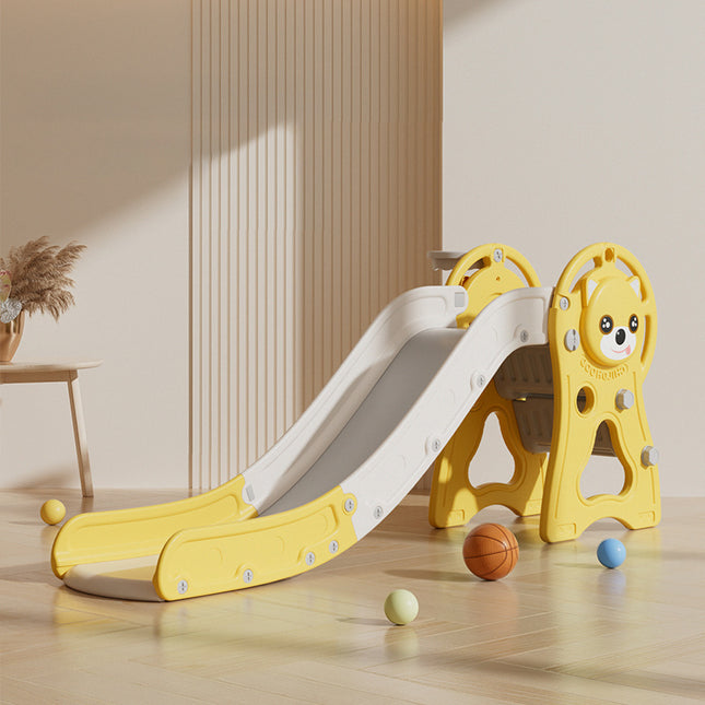 Yellow Toddler Slide with Basketball Hoop