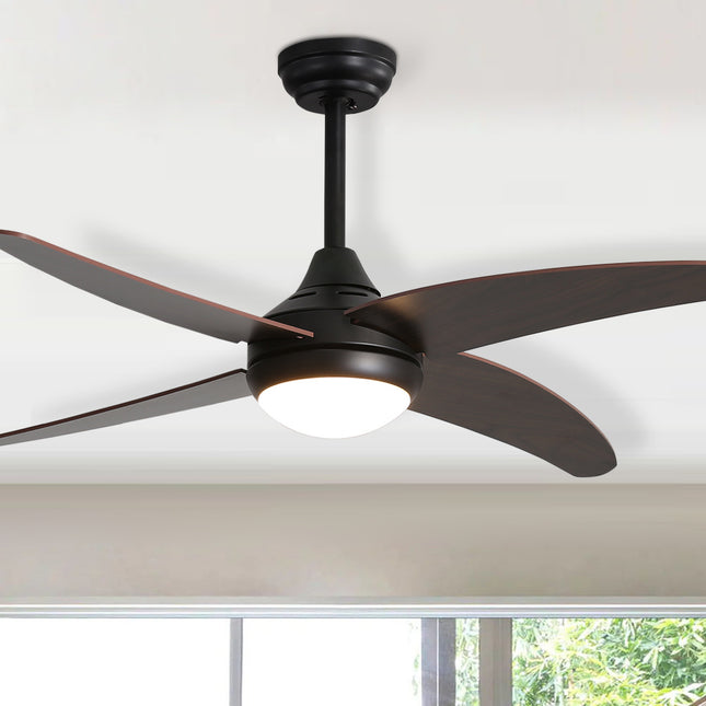 48 Inch Black Ceiling Fan with LED Light Kit 4 Blades and Remote Control