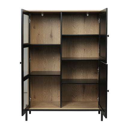 7 Cubes Stylish Modern Cabinet with Glass and Woven Straw Doors